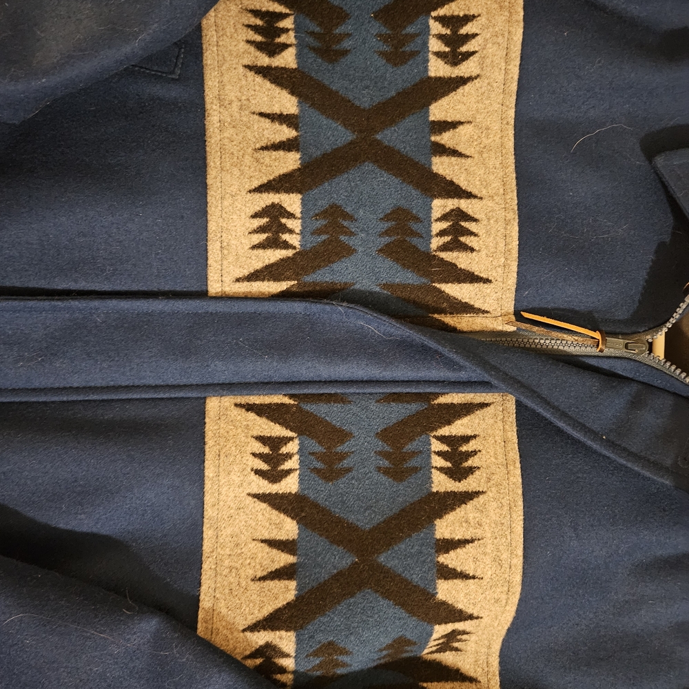 Pendleton Navy And Beige Patterned Zip-Up Wool Ja… - image 2